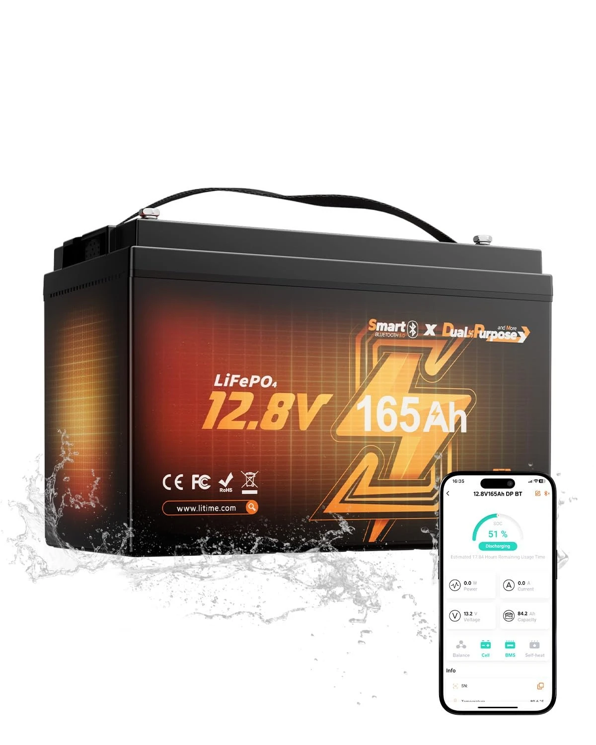

12V 165Ah LiFePO4 Marine Starting Battery, 1200CCA Deep Cycle Cranking & Storage for Boat Group 31, Custom
