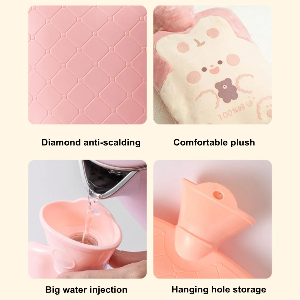 500ml Hot Water Bag Girls Cartoon Plush Hot Water Bottle Hand Warmer Kawaii Reusable Water Bag Home Dormitory Outdoor Winter Gif