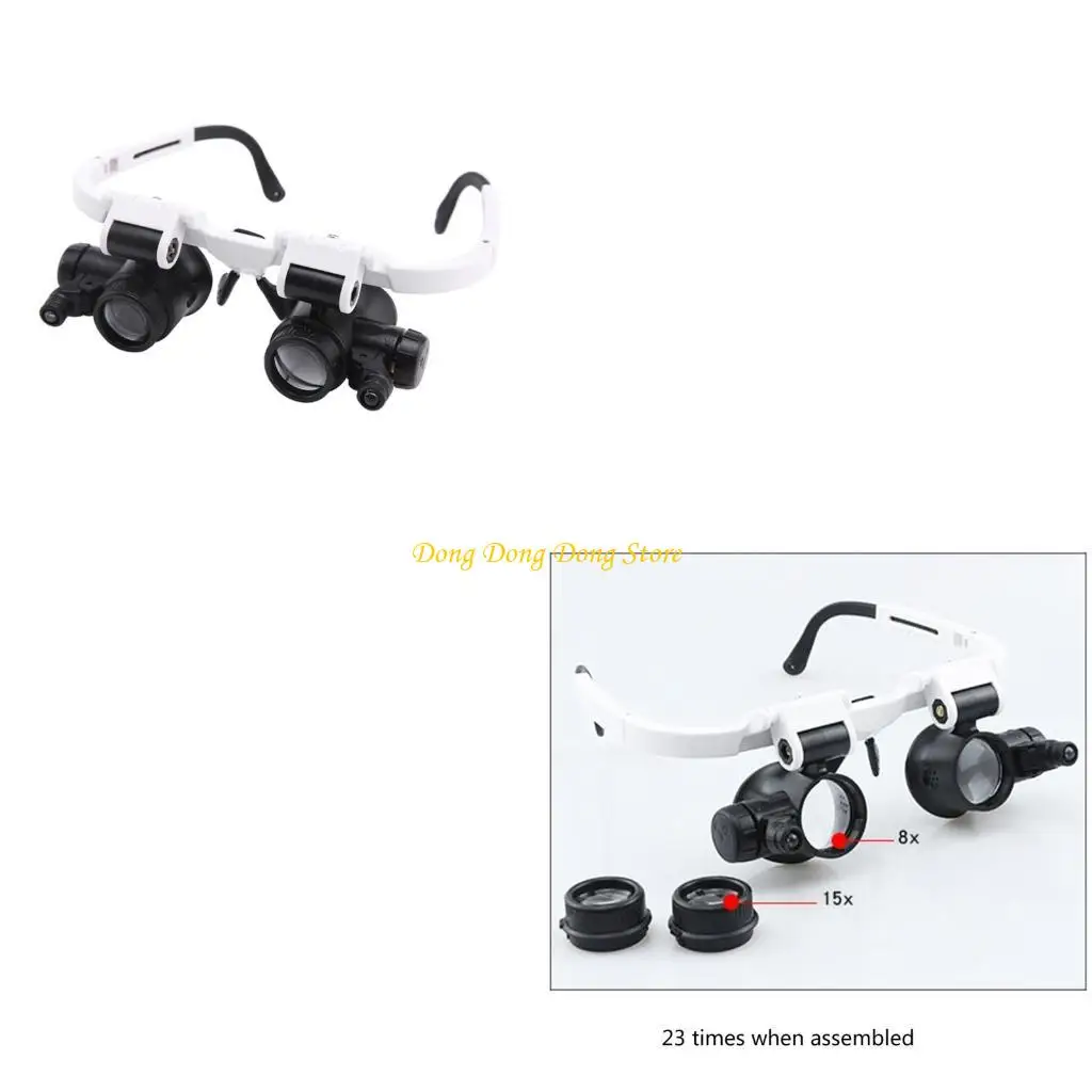 

Glasses 2 LED Light 8X15X23X Head-Loupe Jeweler Headband Magnifier