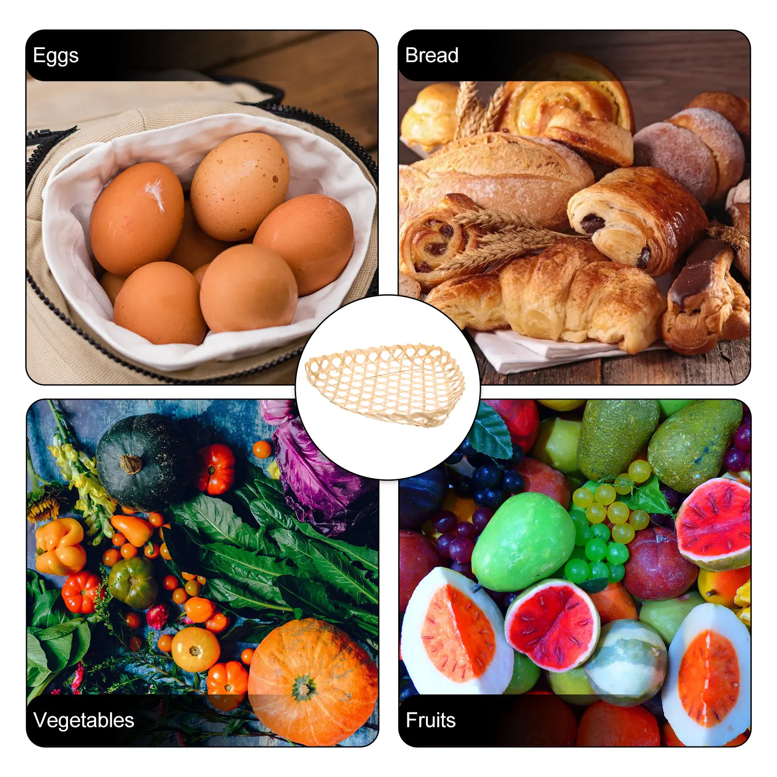 

6pcs Bamboo Woven Storage Baskets Multi Purpose Household Egg Bread Serving Decoration Basket Container Light Weight Strong Food