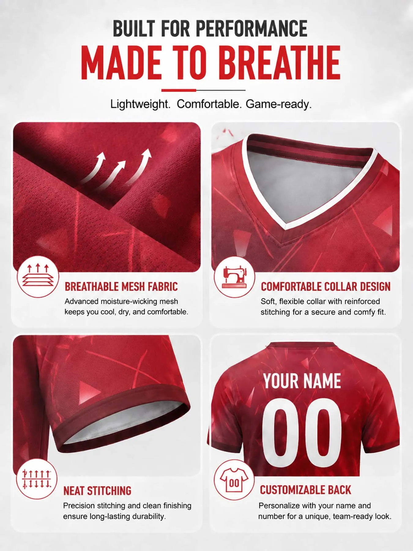 Custom Soccer Jersey with Name Number Logo Personalized Football Team Shirt Training Tee for Adult Kids Game Day
