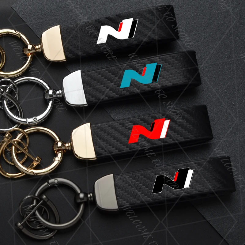 2025 For N LINE I20 I30 I10 LOGO Tuscon NX4 Sonata Elantra Woman Men Carbon Leather Keyring Car Keychain Key Chain Accessories