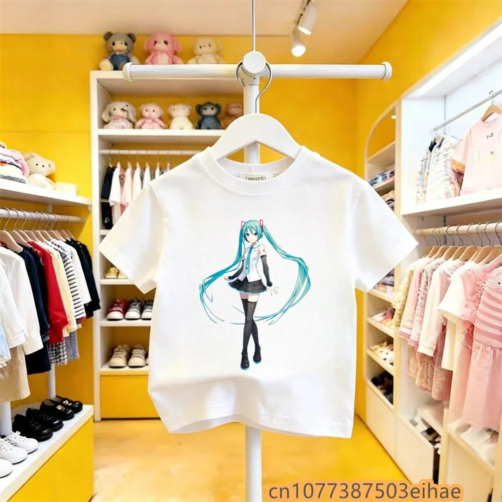 

Trendy Kawaii Hatsune Miku Kids Short Sleeve T-Shirt Anime Print Crew Neck Pullover Summer Casual Cute Daily Wear for Boys Girls
