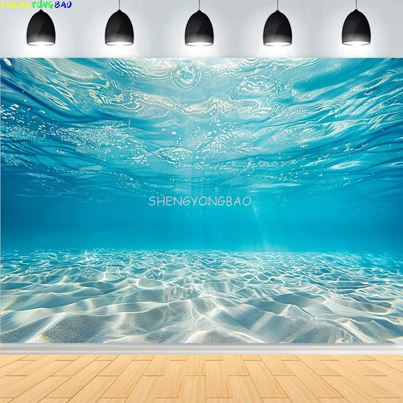 Sunbeams Underwater World Scene Photography Backdrops Sunlight Shining Ocean Surfaces Blue Wave Marine Nature Background HI-04