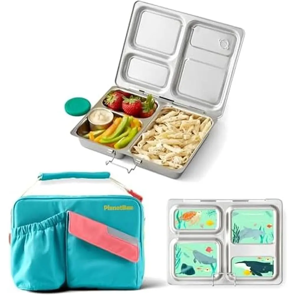 

Stainless Steel Bento Lunch Box Set for Kids with 5 Compartments, Insulated Bag, Leakproof Containers, and Matching Magnet