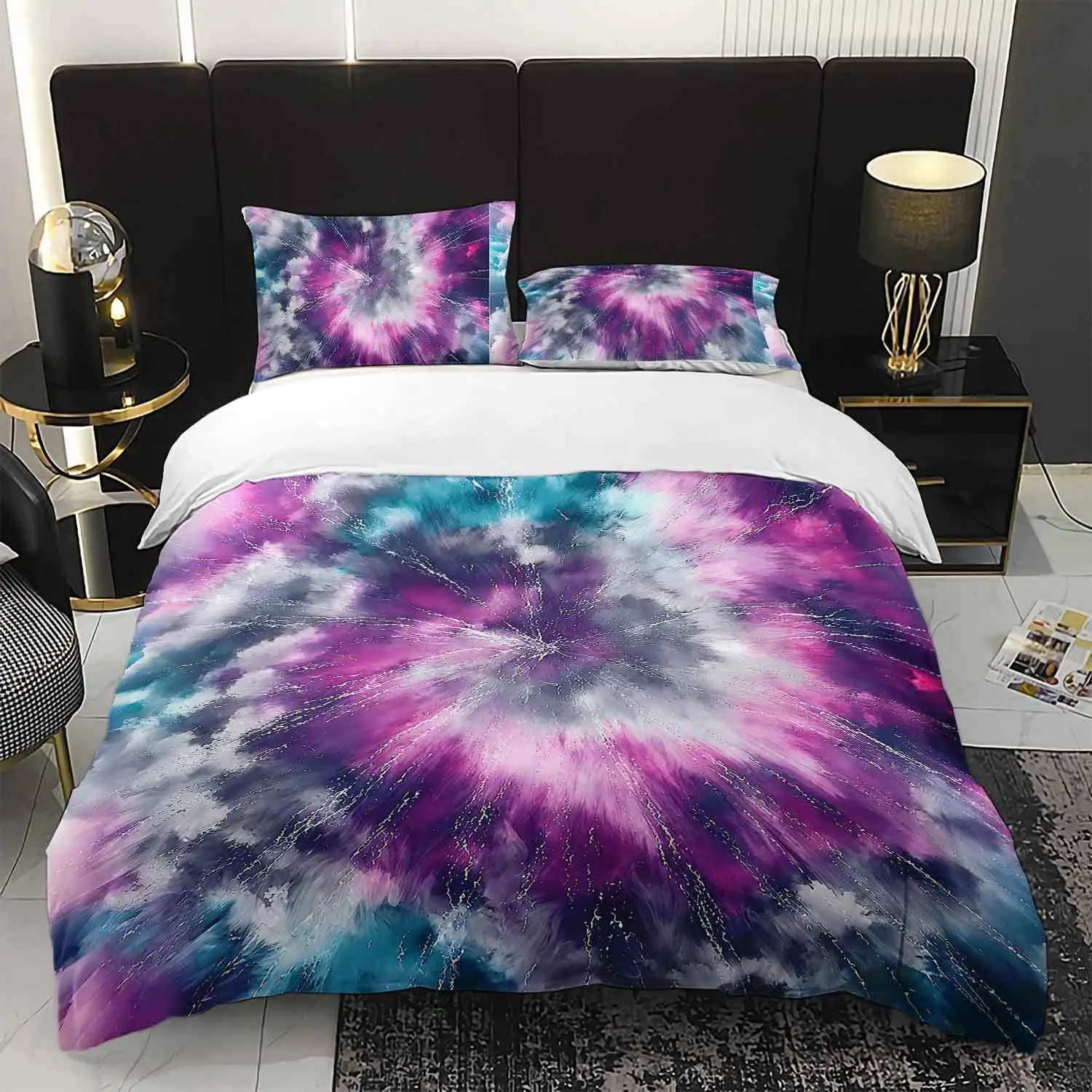 

Комплект пододеяльников из 3 предметов для постельного белья Galaxy Tie Dye фиолетового цвета, с богемным стилем. Этот комплект мягких одеял