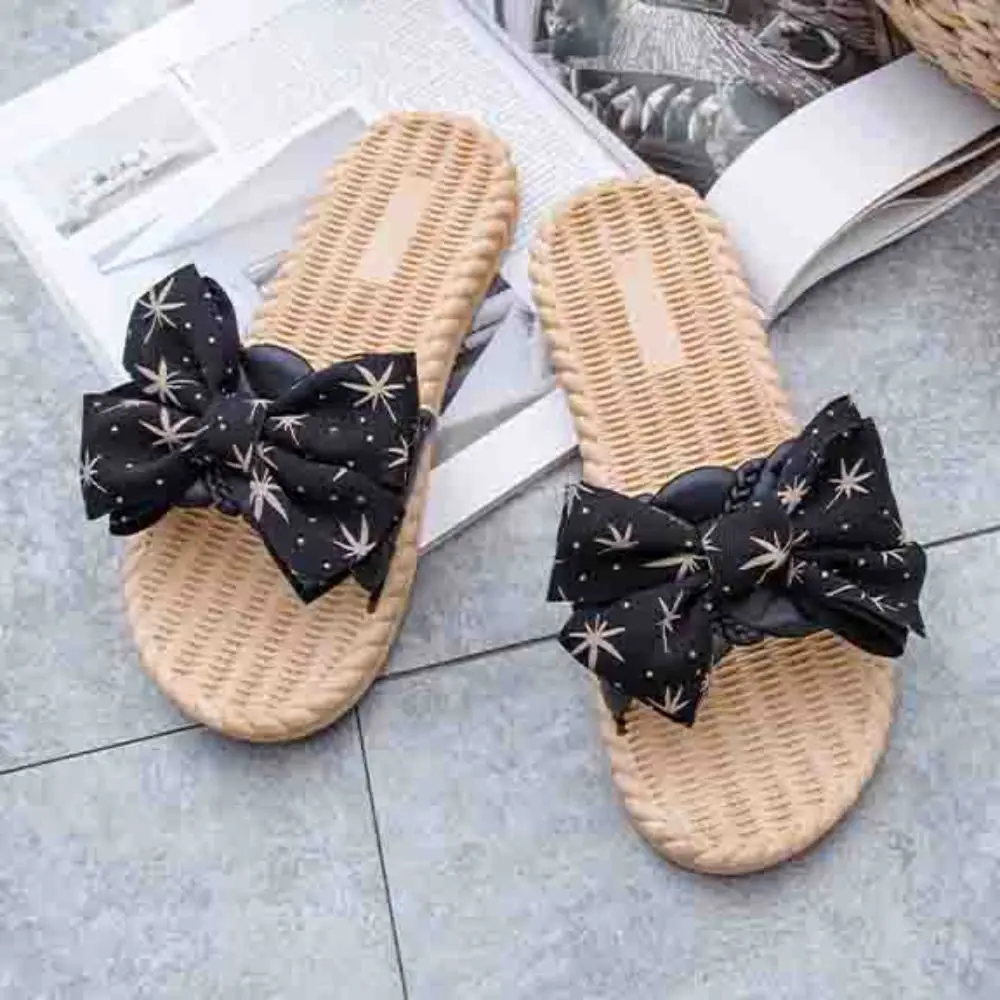 かわいいスタードットボウフラットスリッパ滑り止め甘いスリッパ女性の靴 PVC ビーチウェアスリッパ屋外