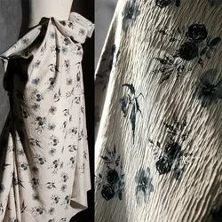 Shan Yue Ji's New Chinese Apricot Texture Wrinkle Printed Rose Fabric Qipao Skirt Fashion Designer Fabric