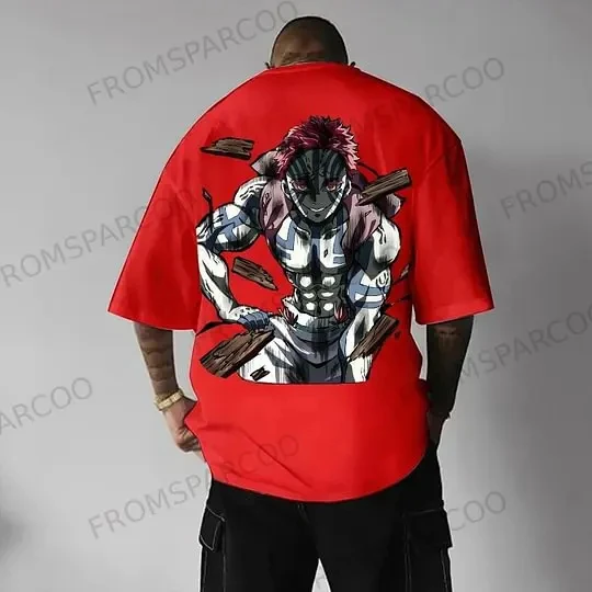 Demon Slayer T Shirt Black Cotton Short Sleeve Tops Uzui Tengen Back Print Pink Hair White Skin Design for Men 2025 Summer