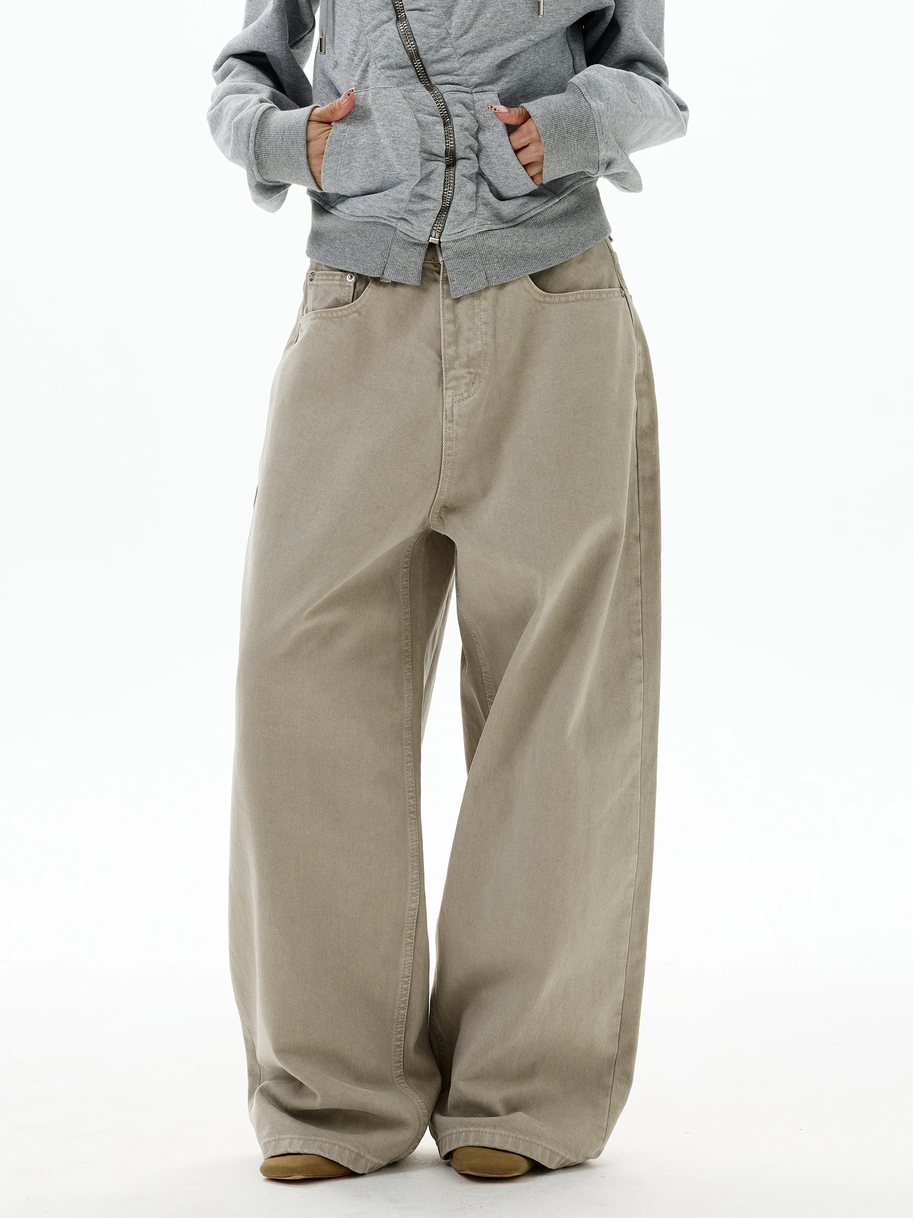 

WLNEXT American Retro Khaki Denim Jeans Men's Women's Couple High Waist Loose Fit Breathable Comfortable Daily Wear