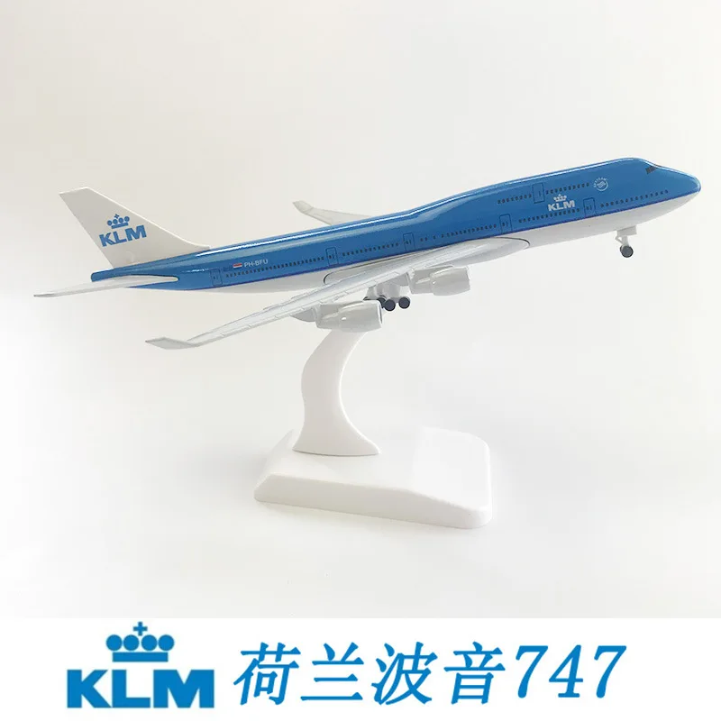 20CM 1:400 Metal Aircraft Model Replica, Dutch KLM B747 Airplane Scale Aviation Diecast Miniature Art Home Office Decor Toy Gift