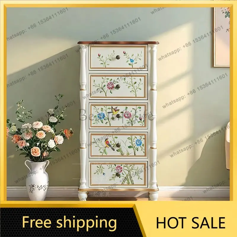 PJ American painted chest of drawers, solid wood retro storage porch storage drawer cabinet