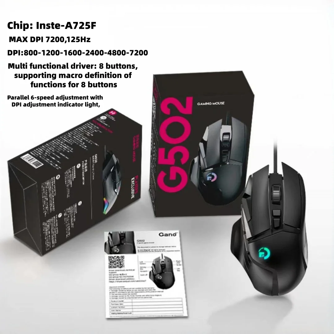 G502 Wired Gaming Mouse with Macro & Custom Settings, RGB Silent Rechargeable Ergonomic Mouse for PC Gamer LOL PUBG CF O