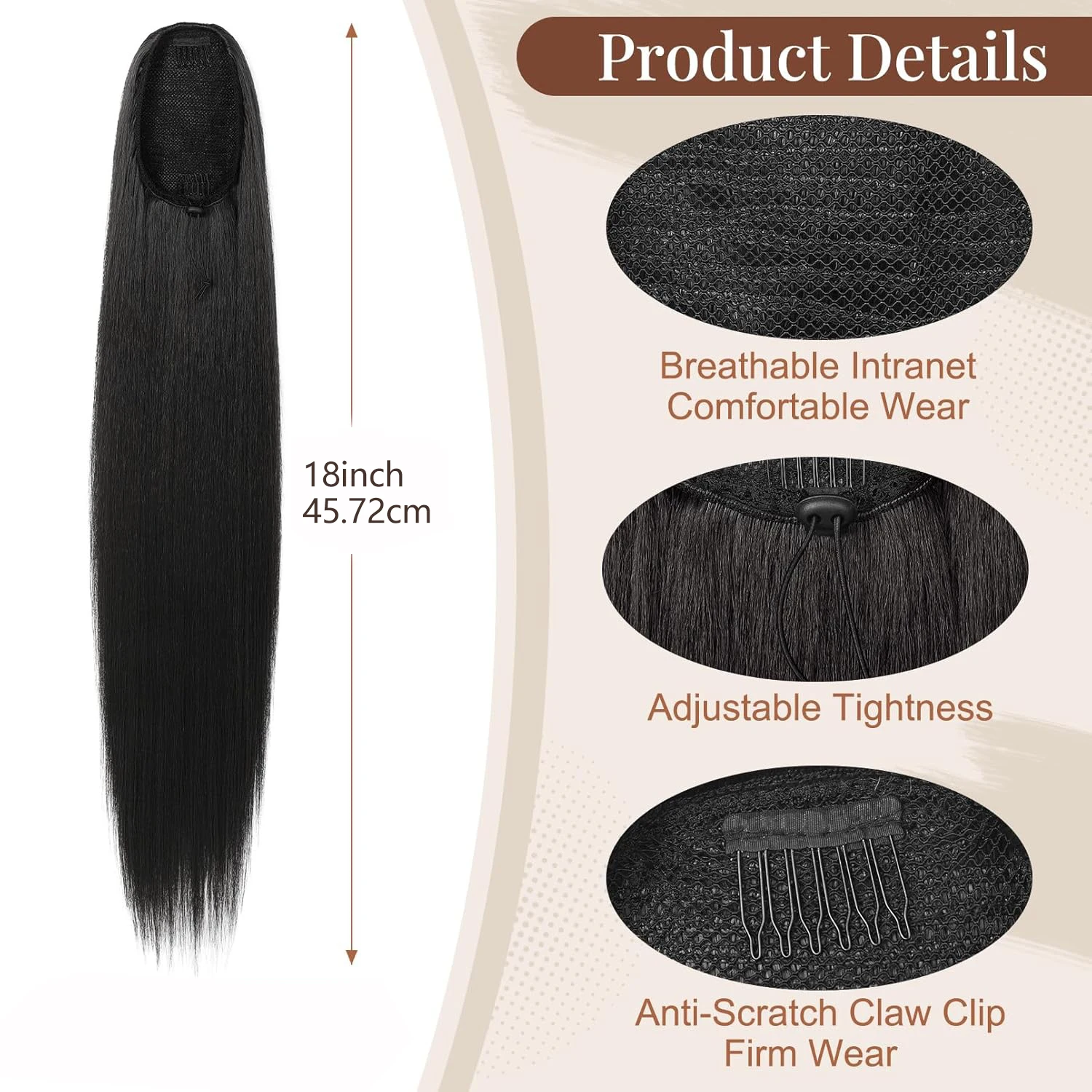 Ponytail Extensions Drawstring Long Straight Fake Pony Tail Soft Clip in Hair Extension Synthetic Heat Resistant view 3