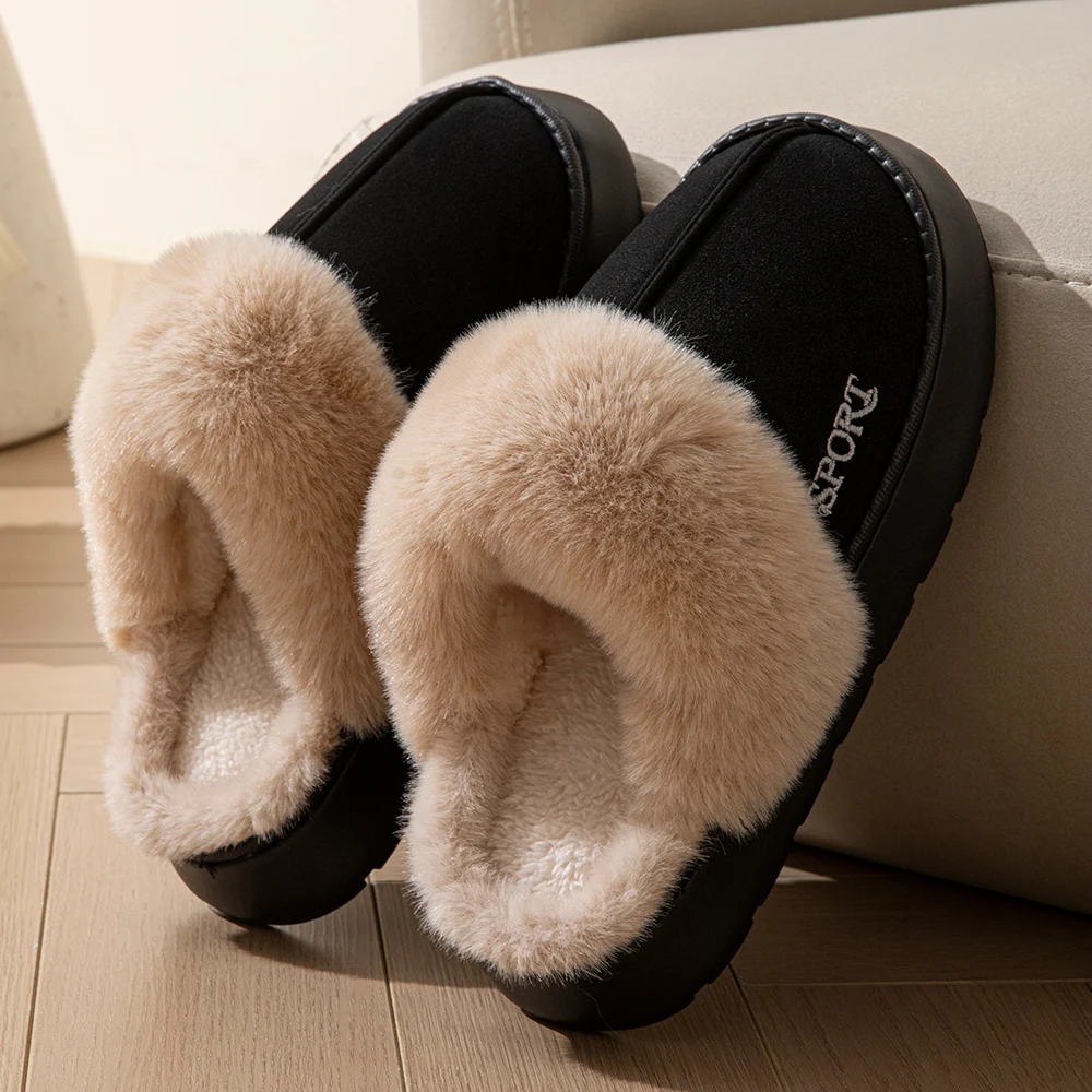 Winterwarme Hausschuhe für Damen, weiches Kunstfellkragen-Design, Plüschfutter, dicke, rutschfeste Sohle, Outdoor-Schneestiefel, Hausschuhe für drinnen und draußen, Paar-Schuhe. – Detail 4
