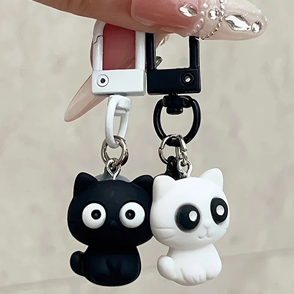 2-Pack cute black and white cat keychain, versatile pendant for backpacks, bags and wallets