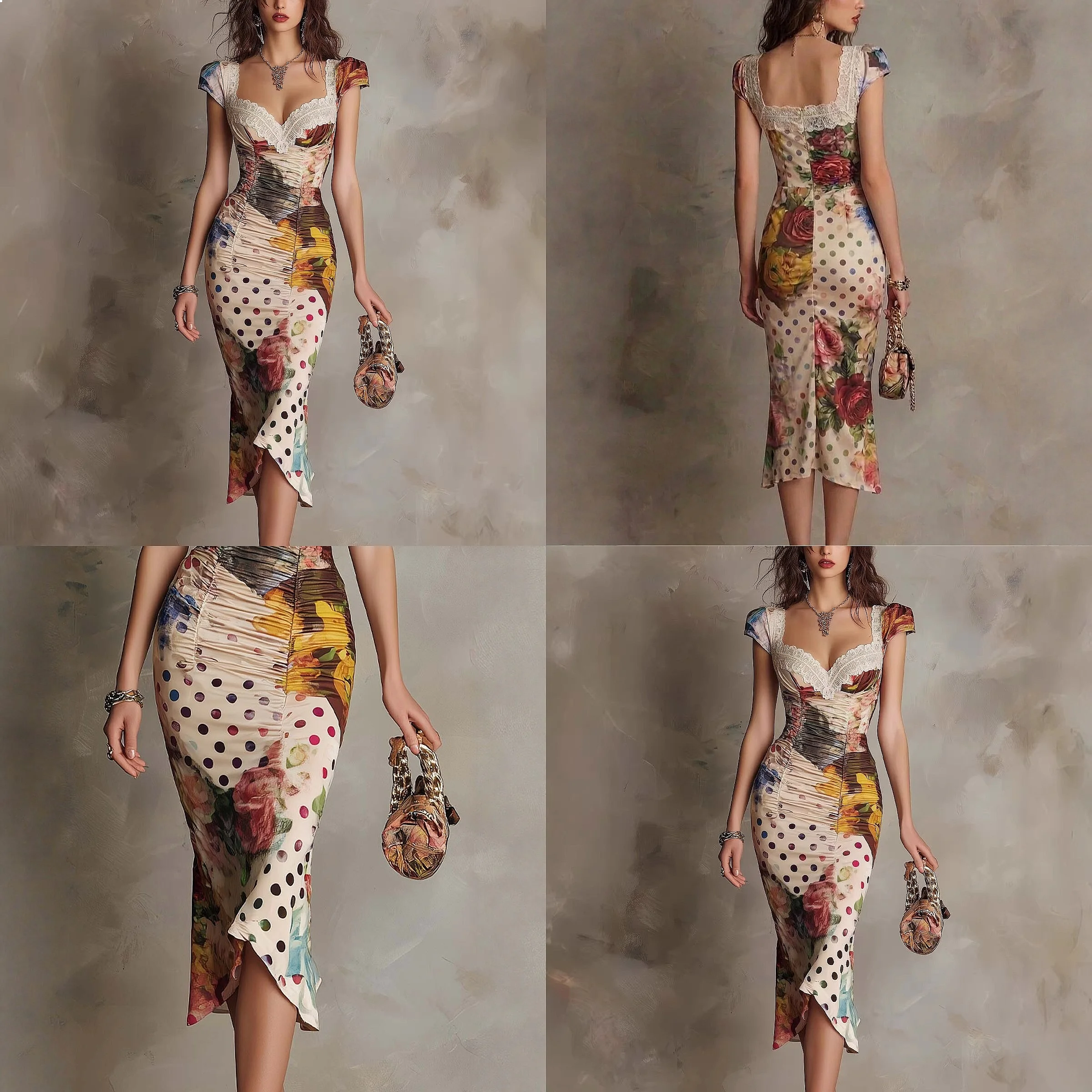 

Retro Floral Dress Women Summer Bodycon Evening Dress Dresses Slim Waist Party Gowns