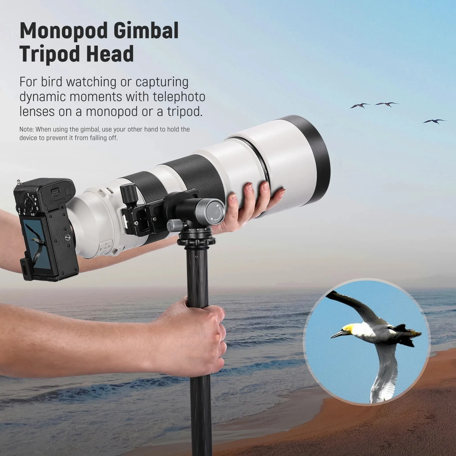 NEEWER Gimbal Head for Monopod Tripod Long Telephoto Lenses Metal Low Profile Ball Head 360° Pan 90° Tilt