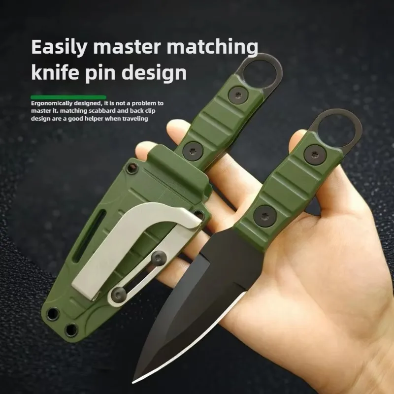 New green handle outdoor camping knife edc portable mountaineering adventure rescue self-defense survival knife fixed knife