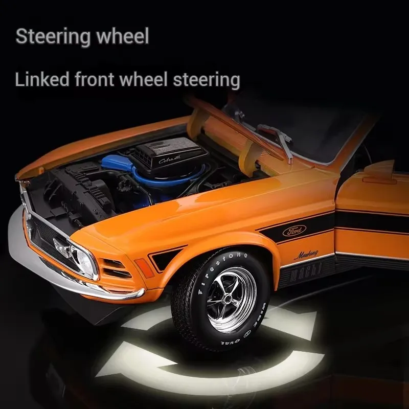 Maisto-ford Mustang Machine 1車モデル、古いマスターコレクション、オレンジとブルーの車モデル、デスクトップ装飾ギフト、1:18, 1970