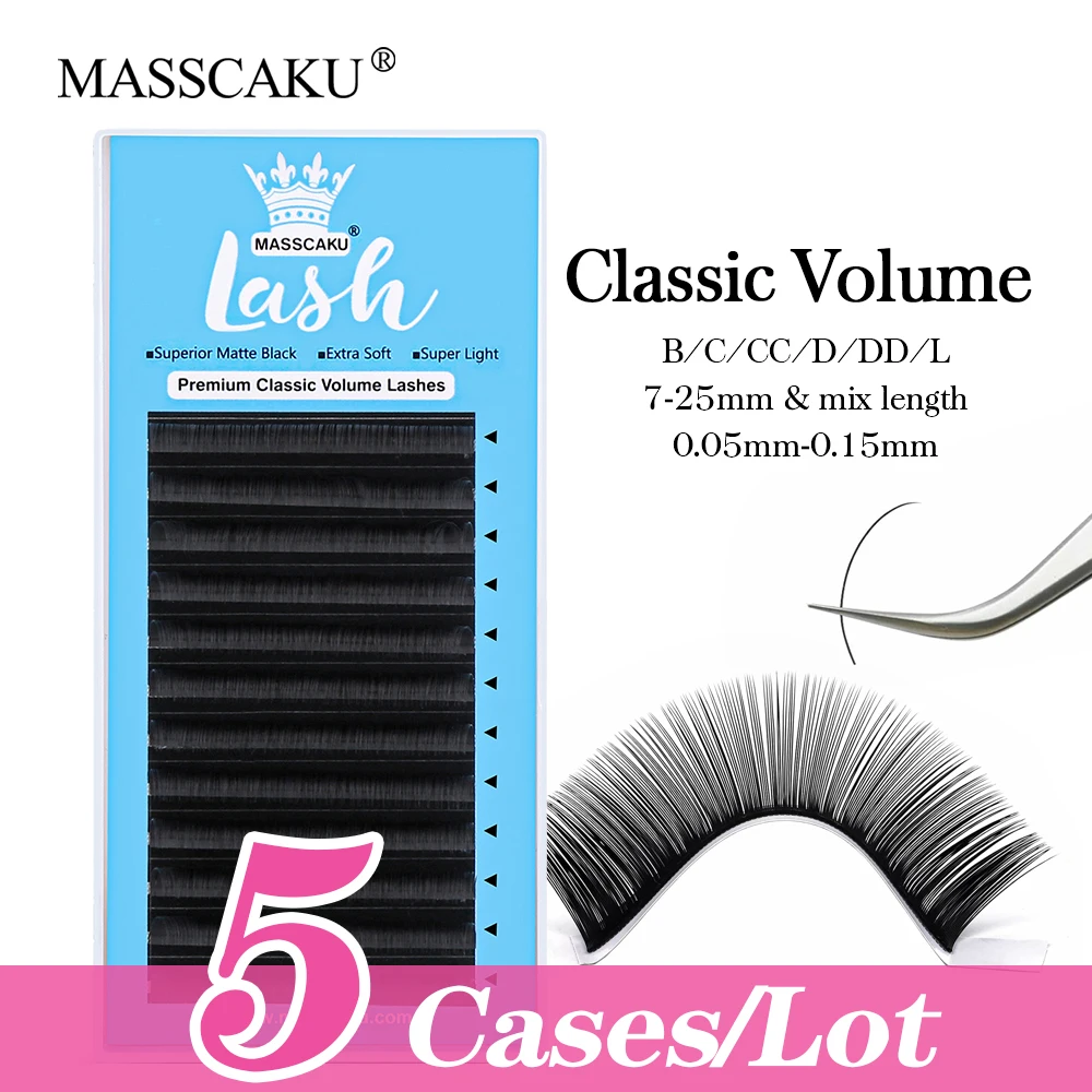 

MASSCAKU 5cases/lot 12Rows Outstanding Classic Volume Eyelash Korean Pbt Individual Silk Matte Black Fluffy Eyelash Extension