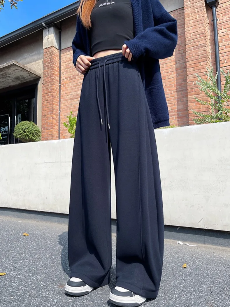 Camere Wide Leg Pants Women's Autumn Winter Lazy Sle Loose Fce Soft Narrow Version Knife  Trousers High Waist Elas...