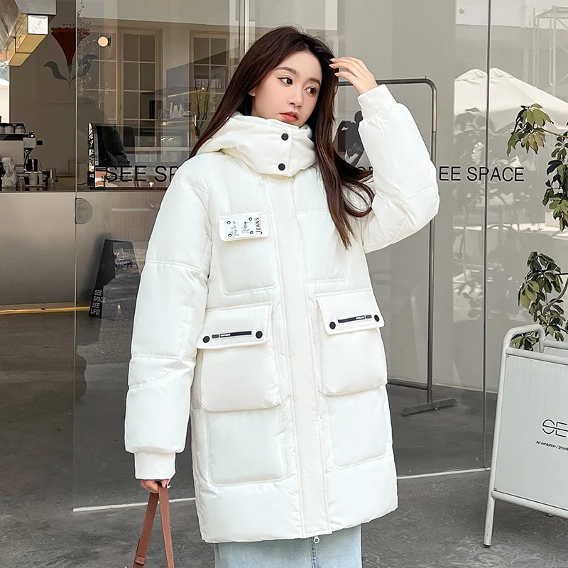 Down Padded Jacket Women Outerwear 2023 Winter Thicke Warm Parka Female Fashion Loose Length Down Cotton Jacket  Lady Overcoat