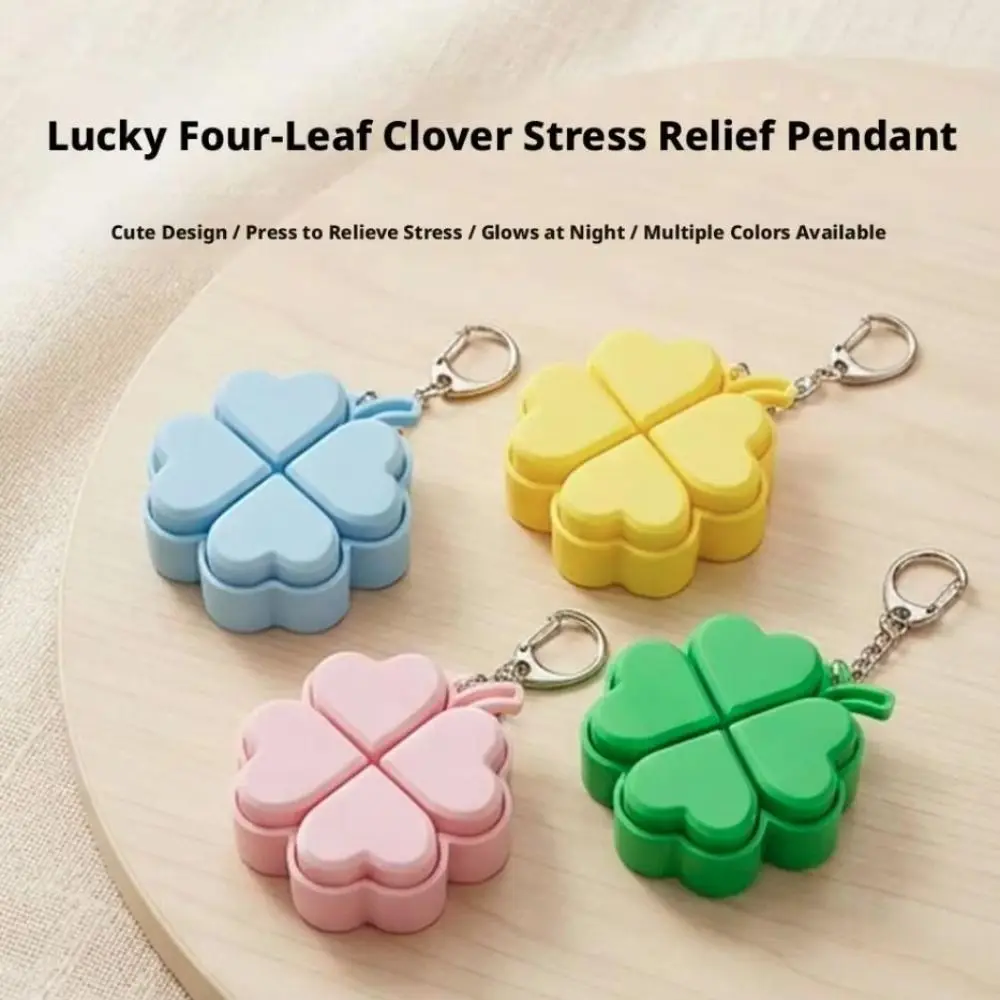 Clickable Buttons Lucky Four Leaf Clover Keychain Flashing Light Translucent Wings Backpack Pendant Fade-Resistant Lightweight