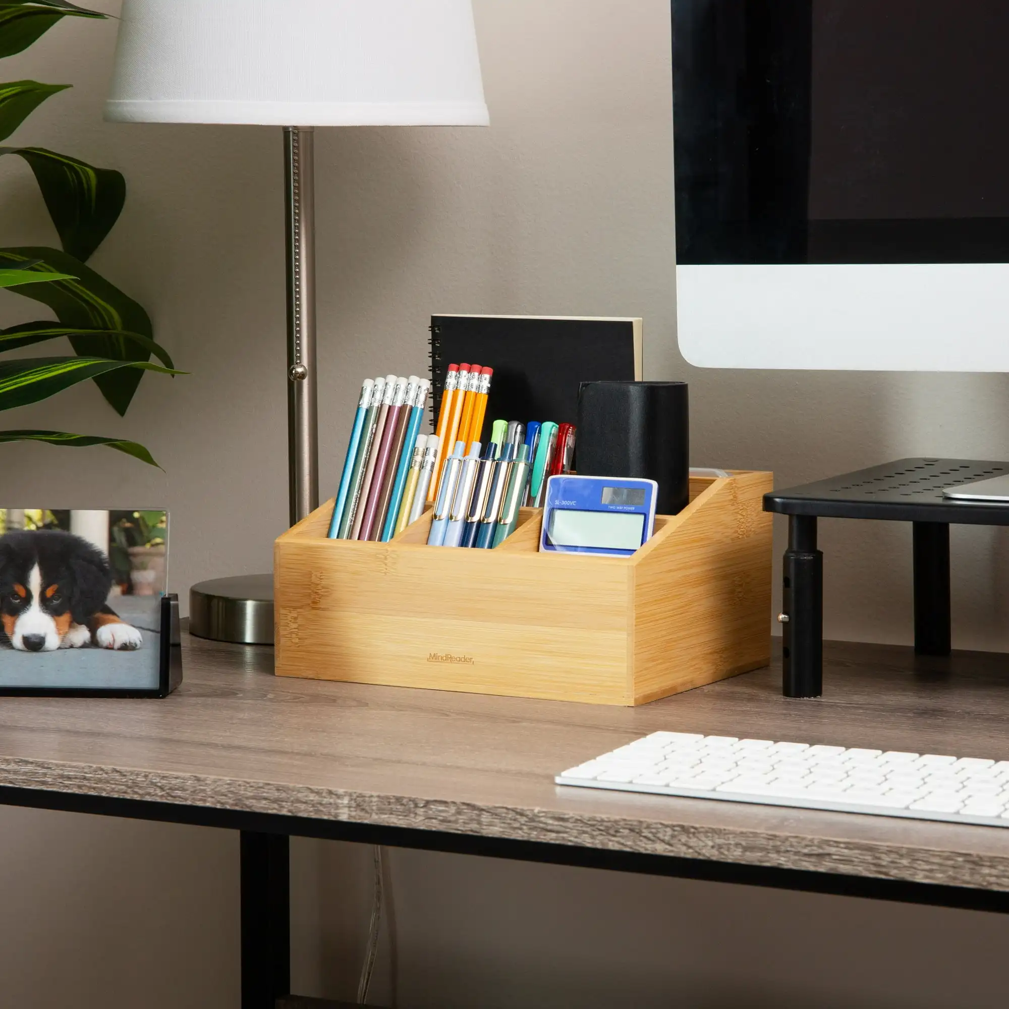 

Mind Reader Desktop Organizer, 7-compartment, Office Essentials, Modern, Office, Bamboo, 9.25"L x 7.25"W x 4.5"H, Brown