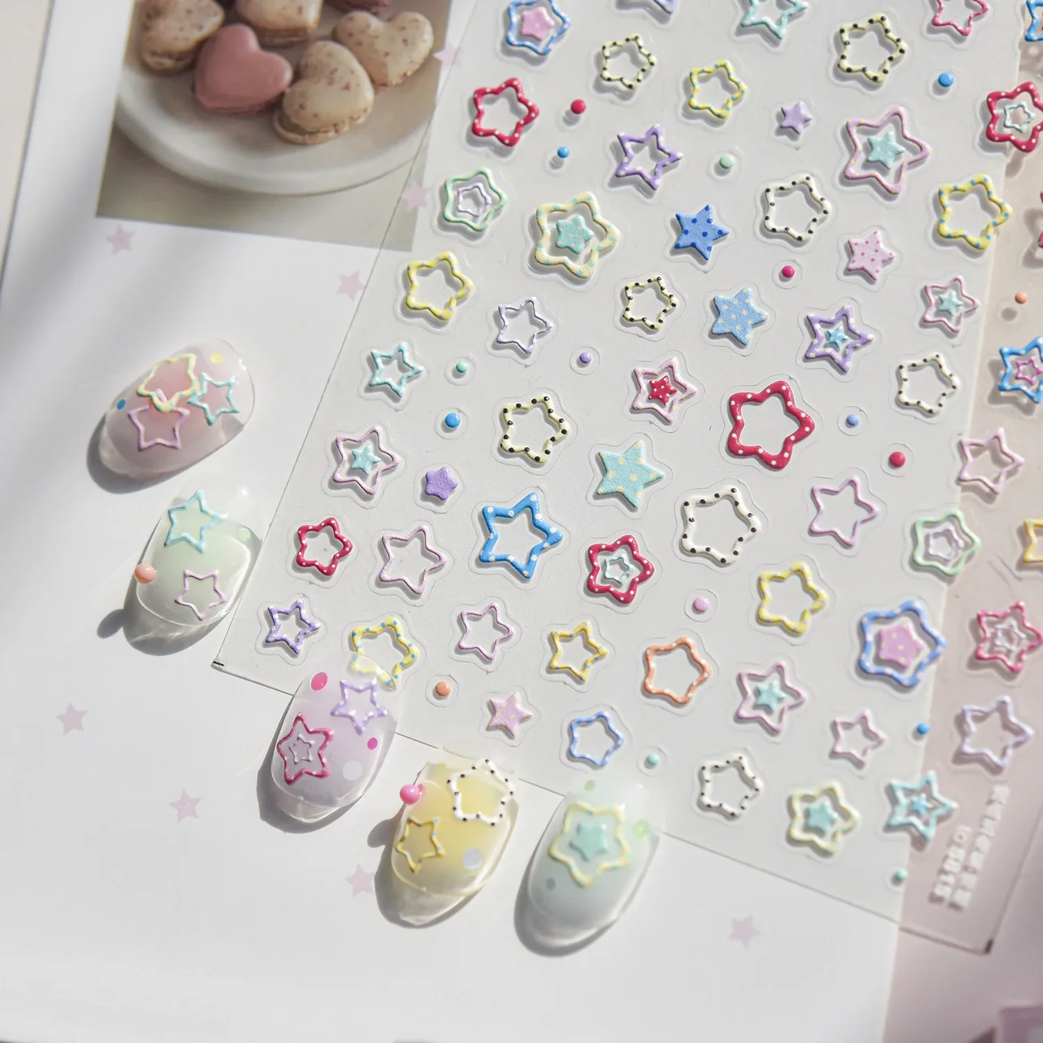 Sweet Hollowed Out Star Shaped Nail Stickers Colorful Five Pointed Star Pattern polka dot Self Adhesive Nail Stickers Decoration