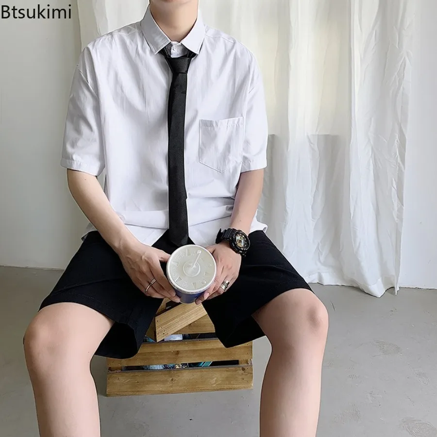 Verão casual moda camisas brancas para homens estilo coreano solto manga curta camisetas clássico diário estudante uniforme workwear masculino