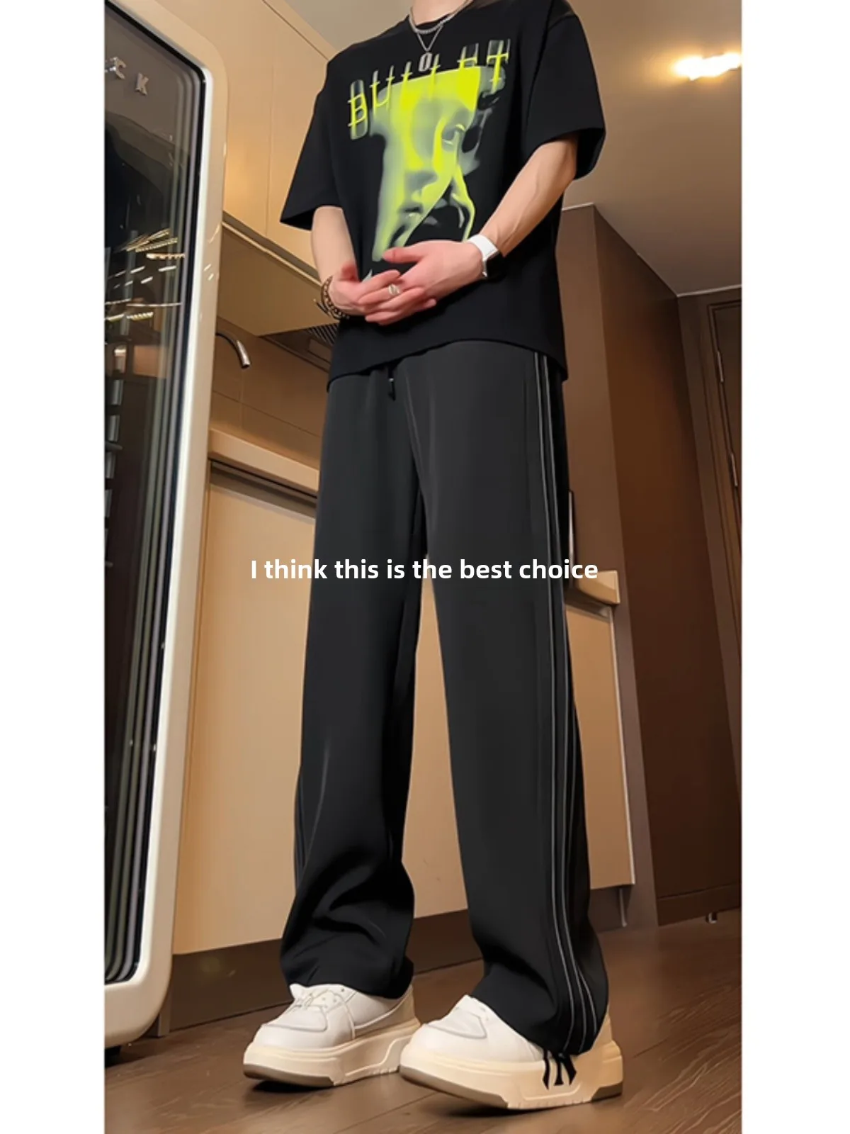 

Bla Side Stripe Ice Silk Pants Men's Summer 2024 New Sport Casual Trousers Drapey Straight Leg Long Trousers Loose Waist