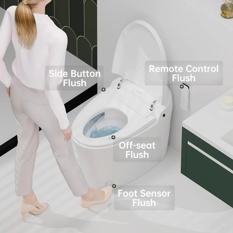 Smart Toilet,Modern Elongated Toilet with Warm Water,Dual Auto Flush,Foot Sensor Operation