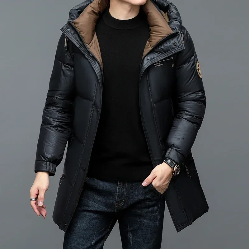 Kapuze Herren Winter Daunen jacke Designer Kleidung Männer Luxus Ente Daunen Herren leichte Polsterung gepolsterte Jacke langen Mantel