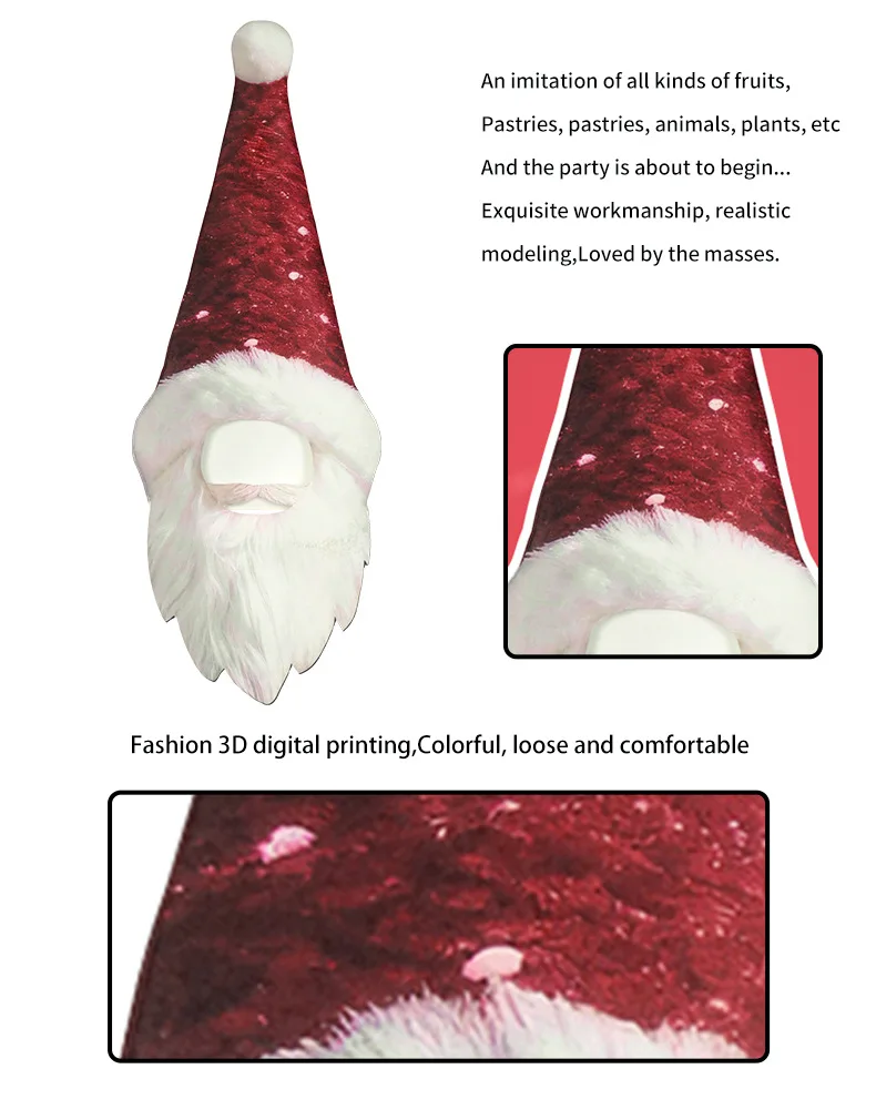 Lustige lange Weihnachtsmannmütze mit weißem Plüschbart, vollständige Gesichtsbedeckung, Weihnachtskopfbedeckung, Weihnachtsdekoration für Erwachsene, Familie, Kinder, Urlaub, Cosplay-Kopfbedeckung – Detail 1