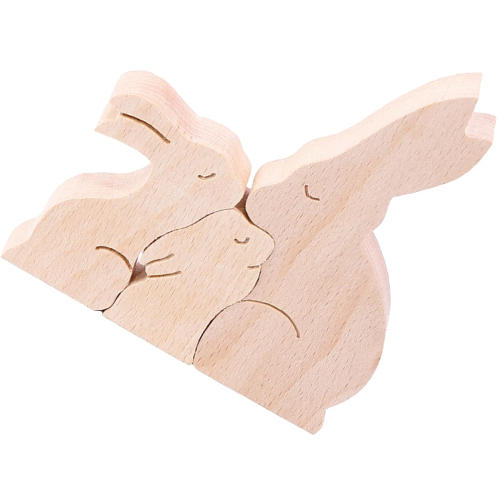 Wooden Rabbit Ornament Figurine Bunny Model Miniature Animal Figures Decorations