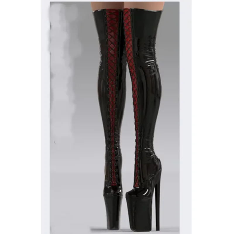 Black Lace Up Platform Glitter Boots Thin High Heel Pointed Toe Fashion Sexy 2025 Winter Big Size Woman Shoes Zapatillas Mujer