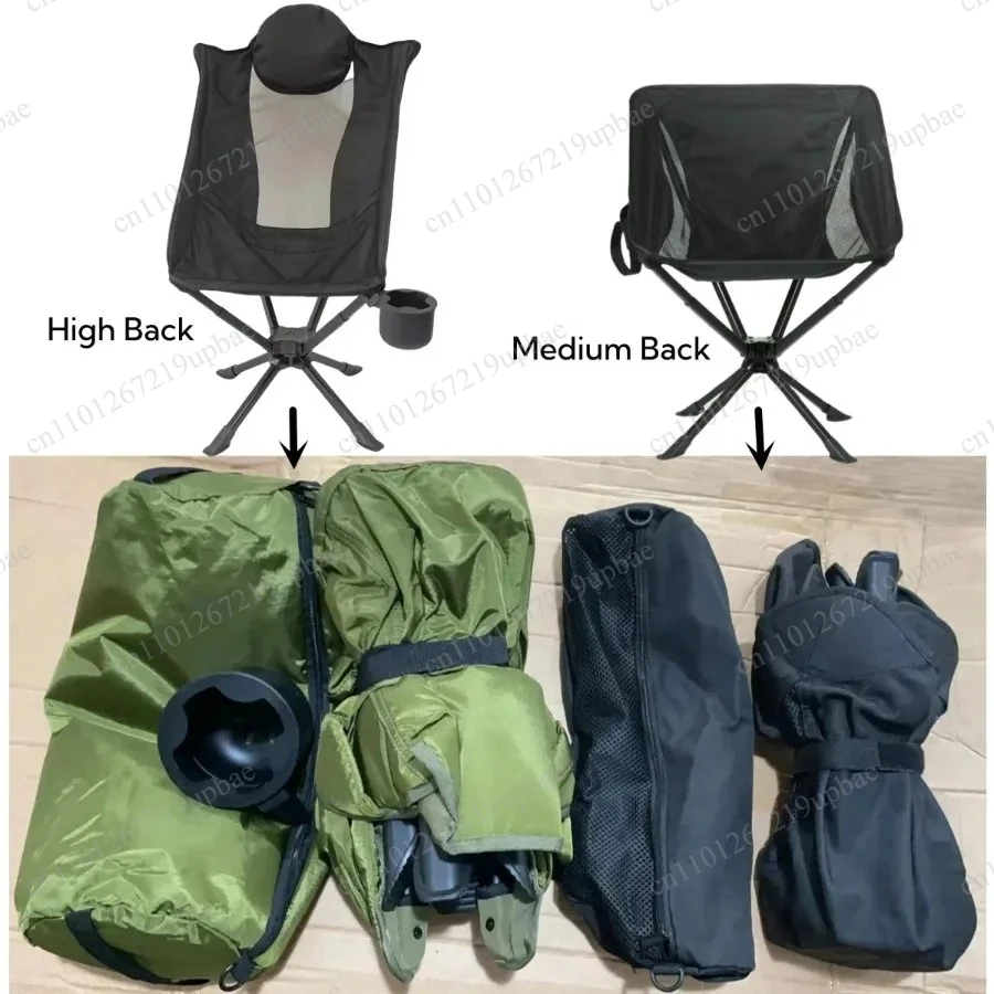 High Back Rotating Umbrella Chair Lightweight Aluminum Alloy Installation-Free Folding Chair with Pillow for Fishing Outdoor