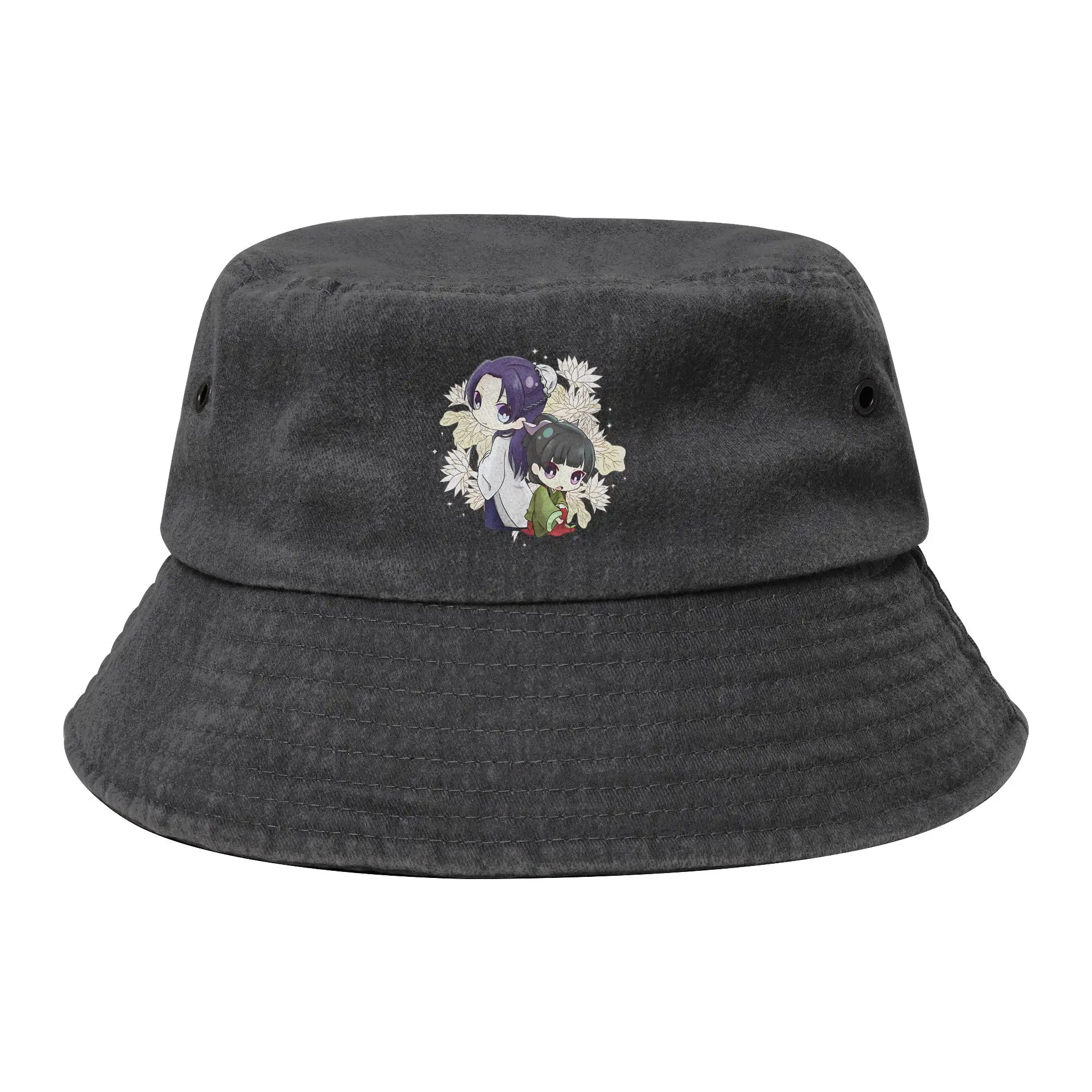 Unisex Distressed Denim Washed Bucket Hat Maomao and Jinshi Anime Outdoor Fishing Hats The Apothecary Diaries Bob Hat Gifts Idea