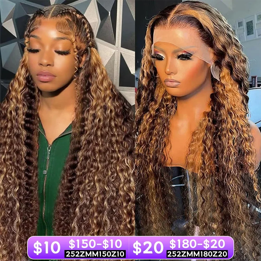 

Highlight Ombre 200 Density Transparent HD Human Hair Wigs 40 Inch 13x6 Body Wave Lace Front 4/27 Colored 13x4 Lace Frontal Wigs