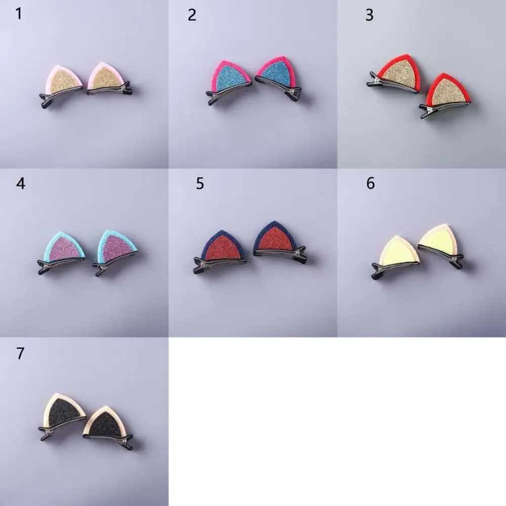 Cute Cat Ear Hair Clips New Rainbow Felt Fabric Festival Performance Headwear Bang Clip Barrettes Glitter Hairpins Girls