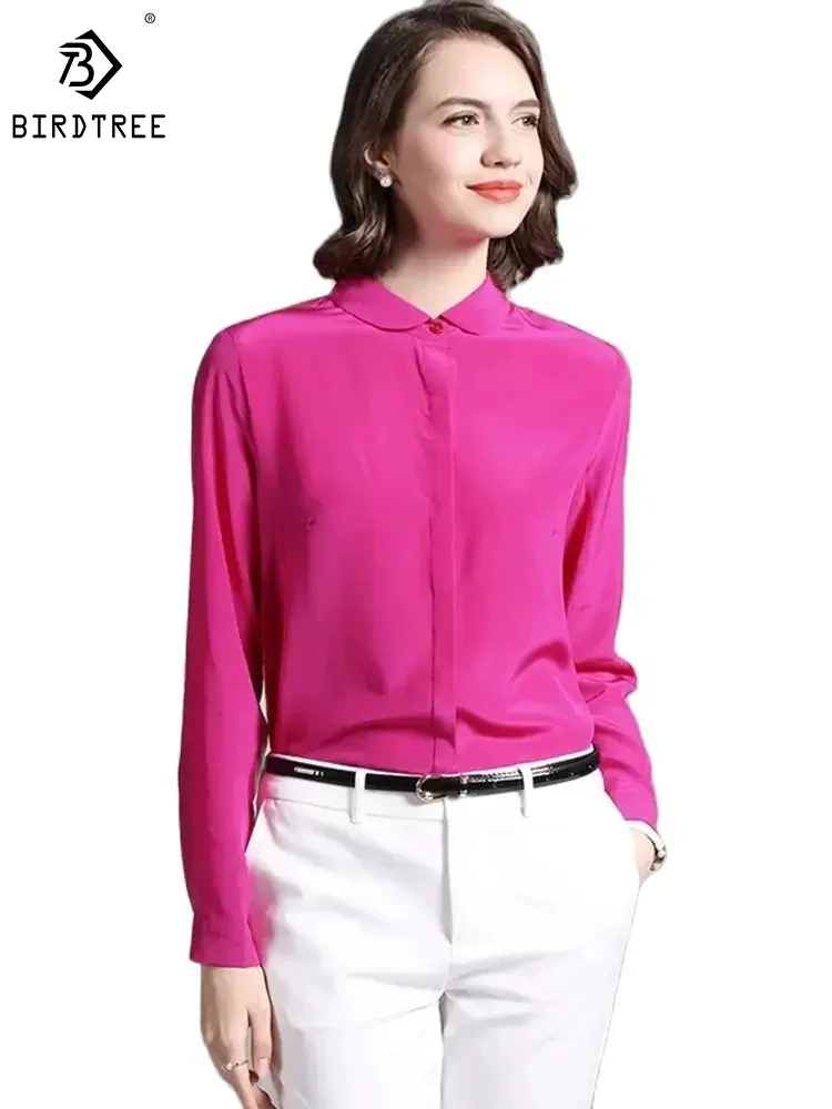 

BirdTree,Long Sleeve Peter Pan Collar,100%Real Silk Shirt for Women,Fashion Elegant OL Blouses,2024 Spring Top,T42229QM