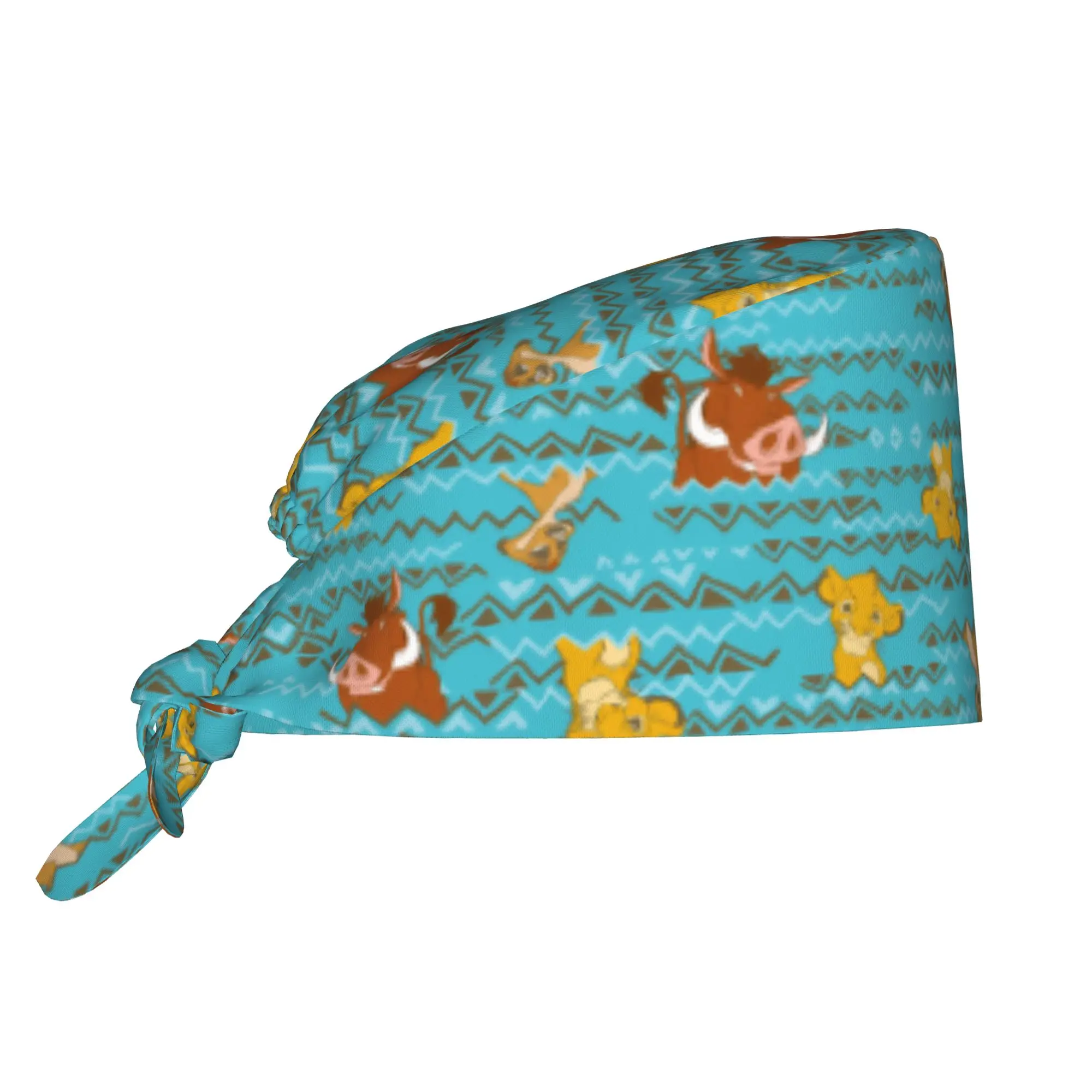 Liones Anime Kinges Breathable Nursing Work Cap Surgical Scrub Caps Nursing Hair Hats Pumbaa Simba Cartoon Work Scrubs Hat