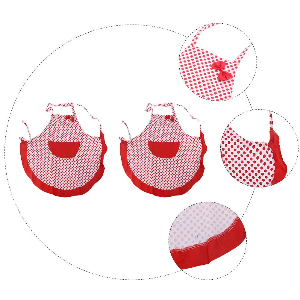 

2Pcs Fashion Dotted Bowknot Halterneck Sleeveless Apron with for Kitchen Cafe Nail Salon Dotted Bowknot Apron