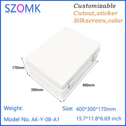 400X300X170MM Hinged Grey Cover IP67 Waterproof Plastic Enclosure for Electrical Project Includes Mounting Plate Wall Bracket