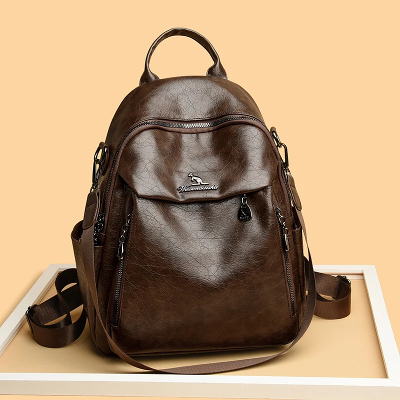 Vintage Women Leather Backpack Purse for Women 2025 High Quality Female Design Bagpack Rucksack Large Bookbag for Girl Sac a Dos