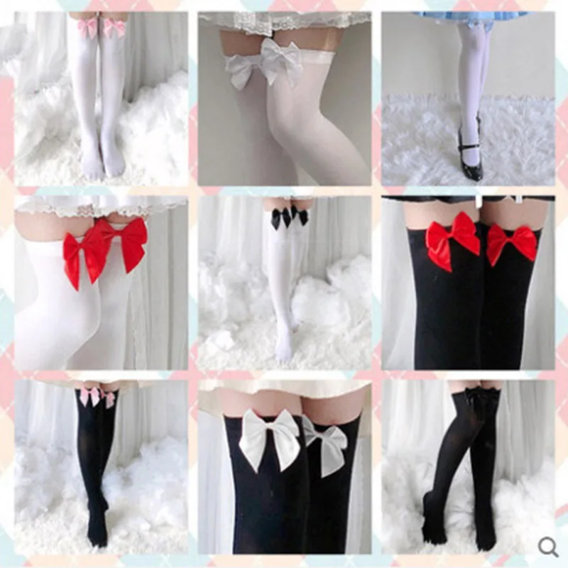 

Lolita White Lace Bow Stockings College Style Maid Stockings Student Socks