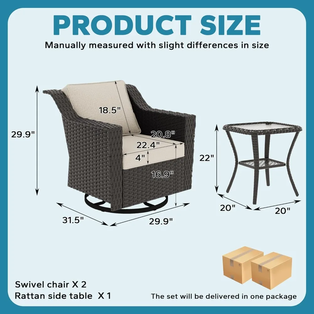 كراسي هزازة من الخيزران في الهواء الطلق ومجموعة طاولة جانبية: كرسيين بذراعين دوارين مع وسائد قابلة للغسل #2
