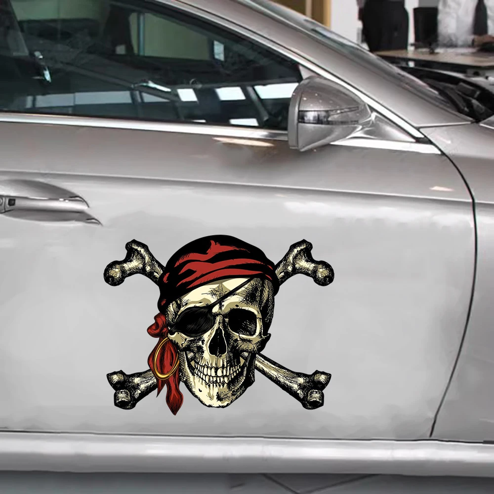 Pirate Skull and Crossbones Car Sticker Decal Bumper Hood Bonnet Door Body Side Tailgate Offroad Auot Vehicle Decor
