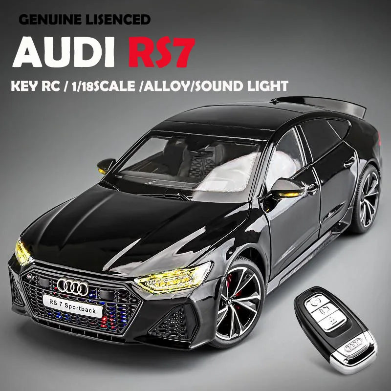 Diecast 1:18 AUDI RS7 Sportback Alloy Car Model with Key Collection Miniature Voiture Sound Light Home Decor Car Gift Man Boy